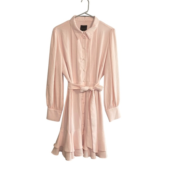 NWT Alex Marie Bow Ruffled Mid T-Shirt‎ Dress Long Sleeve Women 14 Light Pink - Picture 1 of 15